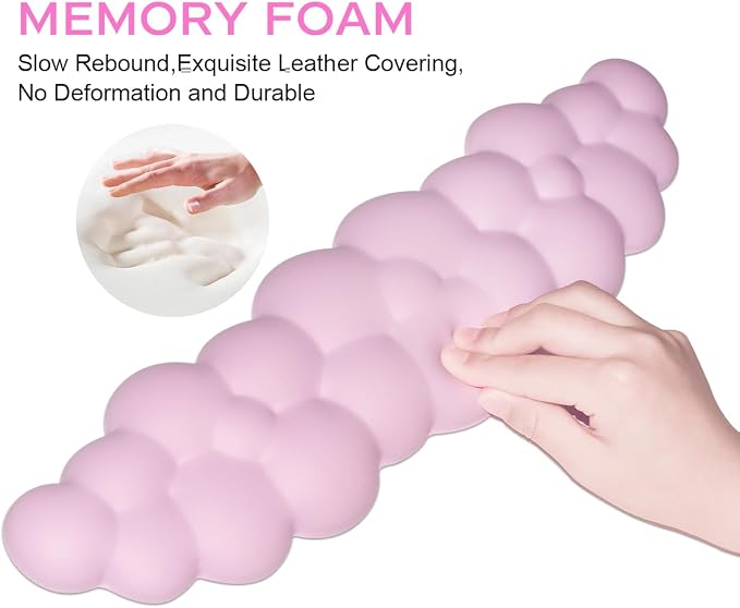 JIKIOU Upgrade Leather Cloud Wrist Rest for Keyboard and Mouse & Cup Pad | Wish Gift-Cute Cloud Shape, Comfortable and don’t Irritate to Skin, Non-Slip PU Base,Soft Memory Foam filled for Pain Relief