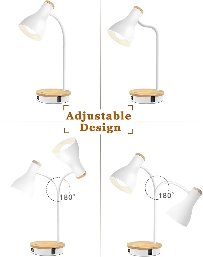 LALISU Metal Desk Lamp Wireless Charging Table Lamp Touch Reading Lights Arc Desk Lamps for Bedroom, 3 Way Dimmable Bedside Lamp with USB Charging Ports Lamp for Study Room and Office (White)