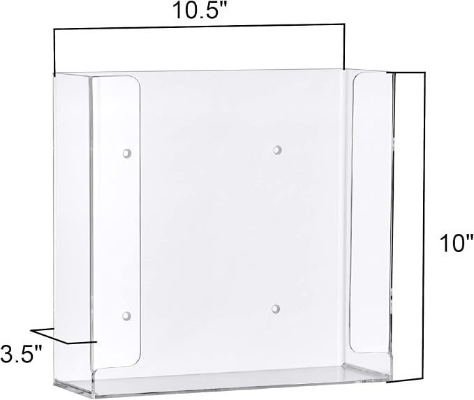 Acrylic Glove Box Holder, Wall-Mounted Glove Dispenser, Floating Glove Box Organizer, Medium Size (for 2 Boxes), 10.5" W x 10.0" H x 3.5" D (Mounting Hardware Included)