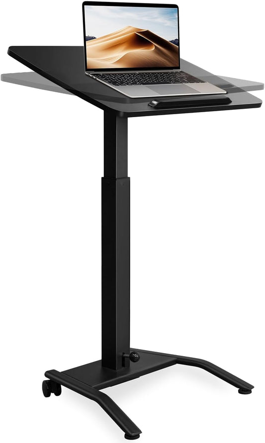 Mobile Standing Desk with 45° Tilting Desktop, Portable Rolling Standing, Height Adjustable Sit Stand Foldable with Wheels, Mobile Desk Workstation for Home Office (Black, Large)