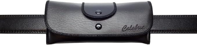 Calabria Double Snap Belt Loop Eyeglass Case PU Leather Black 3Pack Old School Eye Glasses Pouch Semi-Hard Sunglass Holder