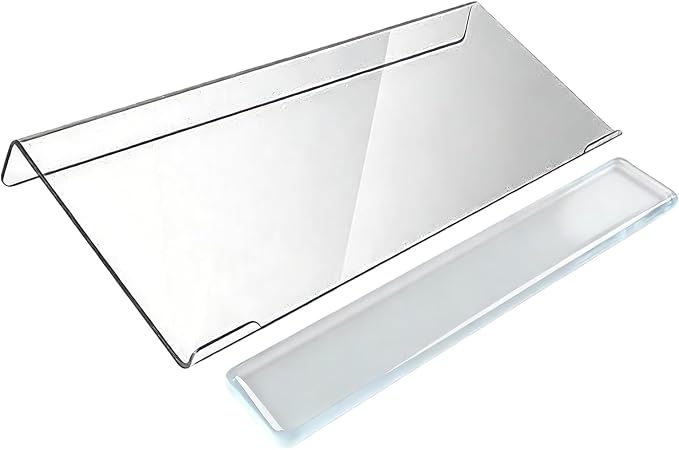 Acrylic Computer Keyboard Stand with Gel Wrist Rest Set-(Clear White Set) | Keyboard Riser for Desk Easy Typing with Gel Keyboard Wrist Pad, Anti-Slip Comfort Jelly Clear Wrist Rest Relief Pain