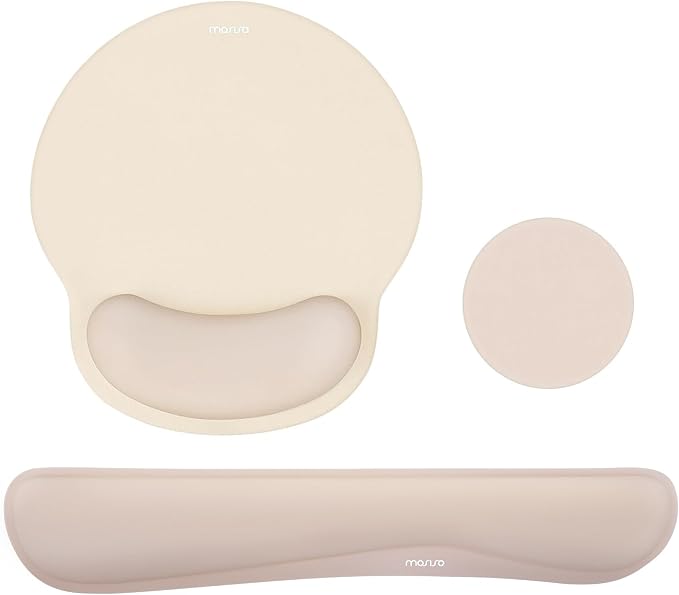 MOSISO Wrist Rest Support for Mouse Pad&Keyboard Set, Apricot | Streamline Ergonomic Mousepad&Coaster Non-Slip Base Home/Office Pain Relief&Easy Typing Pad with Soft Cloth&Silicone Lining