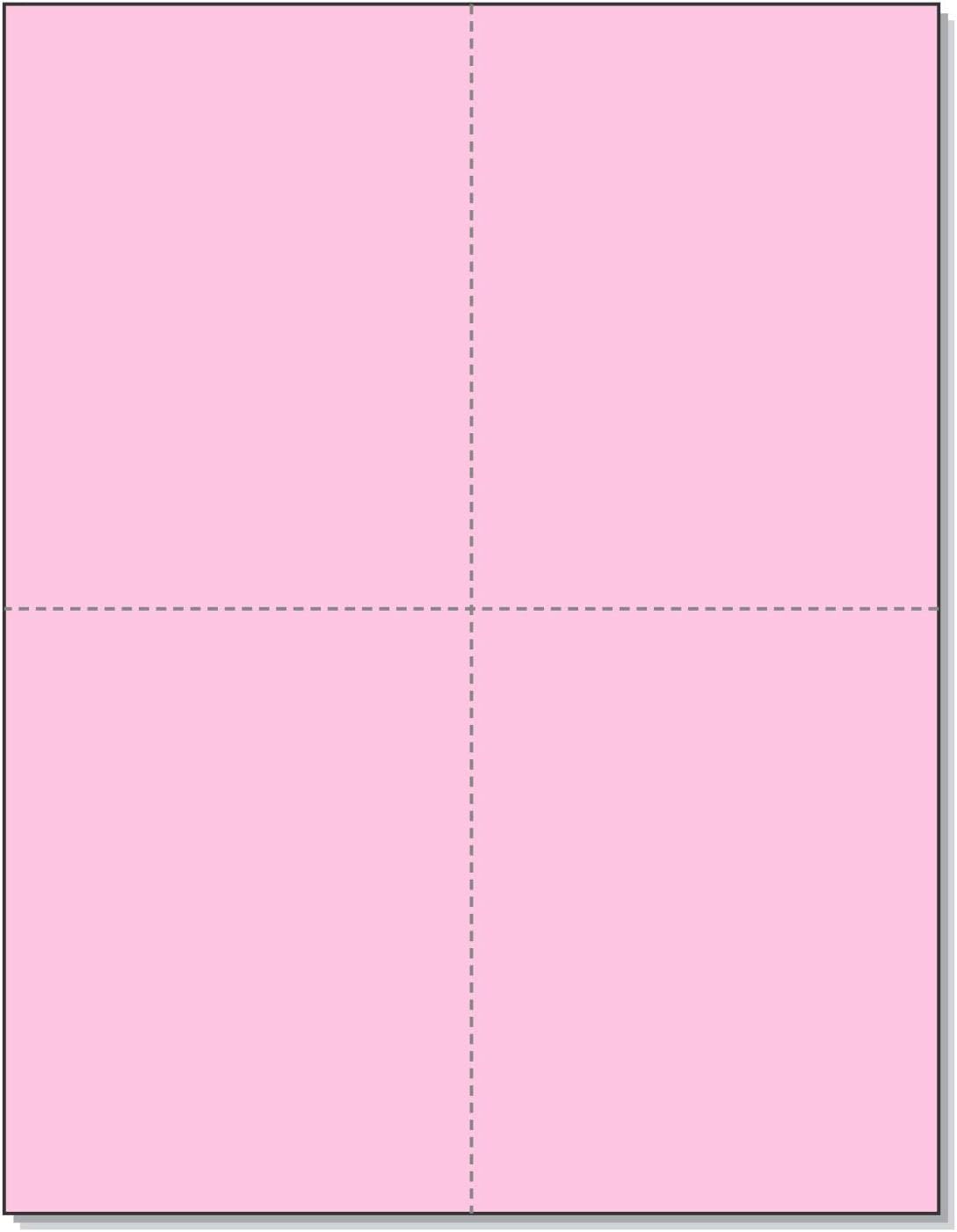8-1/2" x 11" Laser/Inkjet Postcards 4 Per Page, (4-1/4" x 5-1/2" Each Card | Pink, 4000 Cards)