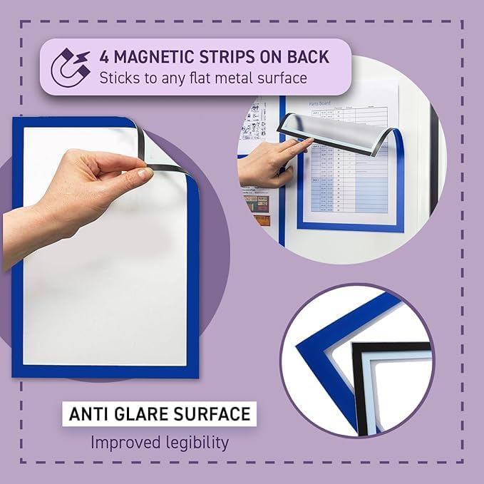Tarifold Magnetic PRO Display Frames, Gray, 10 Pack | 10 magnetic anti-glare PVC frames, gray border, portrait or landscape, quick document changes