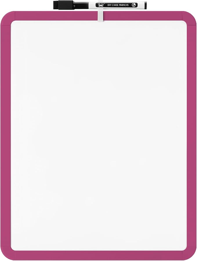 Mr. Pen- Dry Erase Board, 14” x 11” with a Black Dry Erase Marker | Magenta Frame, Small Mini White Board for Students, Fridge, Wall, Locker, Includes Double Sided Tapes