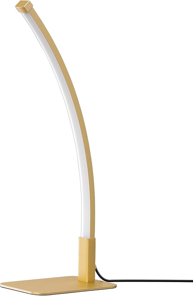 EDISHINE Curved LED Table Lamps for Living Room, Modern Bedside Lamp, Gold | 3 Color Temperature & Stepless Dimming, Aluminum & Iron, Silicone Lampshade, Ideal for Living Room, Office