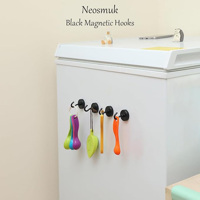 Neosmuk Magnetic Hooks, Heavy Duty 130lb+ Strong Magnet Hook for Cruise Cabins, Cruise Essentials 2026 for Hanging, Metal Wall Refrigerator Hangers (Black, 10 Pack)