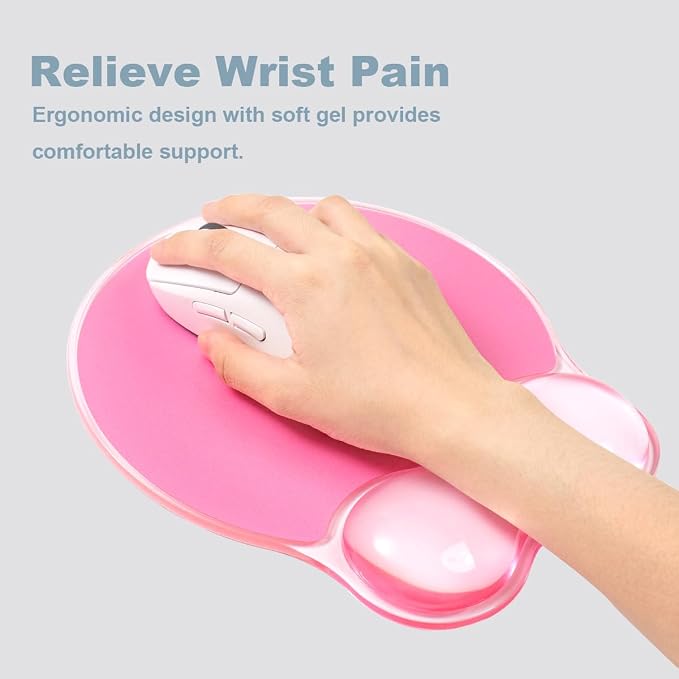 Gel Wrist Rest for Keyboard and Mouse - Ergonomic Pink Mouse Pad with Wrist Rest Support Non-Slip Base for Latop/Desktop/Office Home