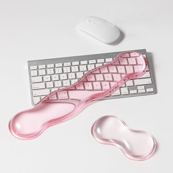 Gel Keyboard Wrist Rest Set, Clear Wrist Rest for Keyboard and Mouse, Ergonomic Keyboard Mouse Wrist Rest for Typing Pain Relief, Suitable for Office, Gaming, Computer, Laptop - Pink