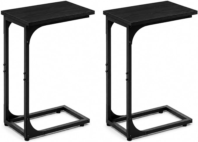 TEMI C Shaped End Table for Couch, Set of 2 Small Side Table for Sofa, TV Tray for Eating or Laptop, Accent Desk for Chair, Space Saving for Living Room Bedroom, Black