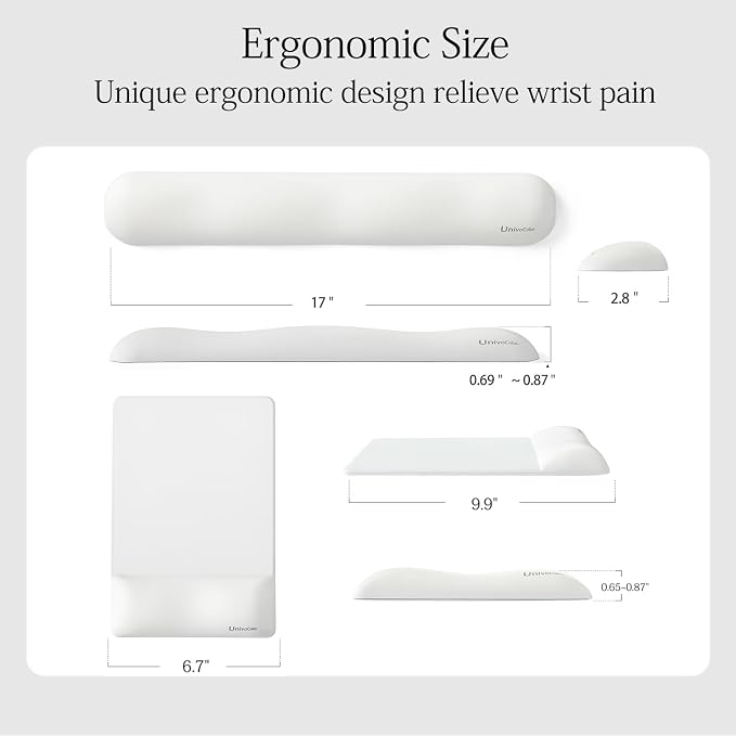 UnivoColors Design-Wave Set of Keyboad Wrist Rest & Mouce Pad,Artificial Sheepskin+Memory Foam+Ergonomic+Anti-Slip Gel, Resilience Support During Work and Gaming,Keyboard Accessory,White
