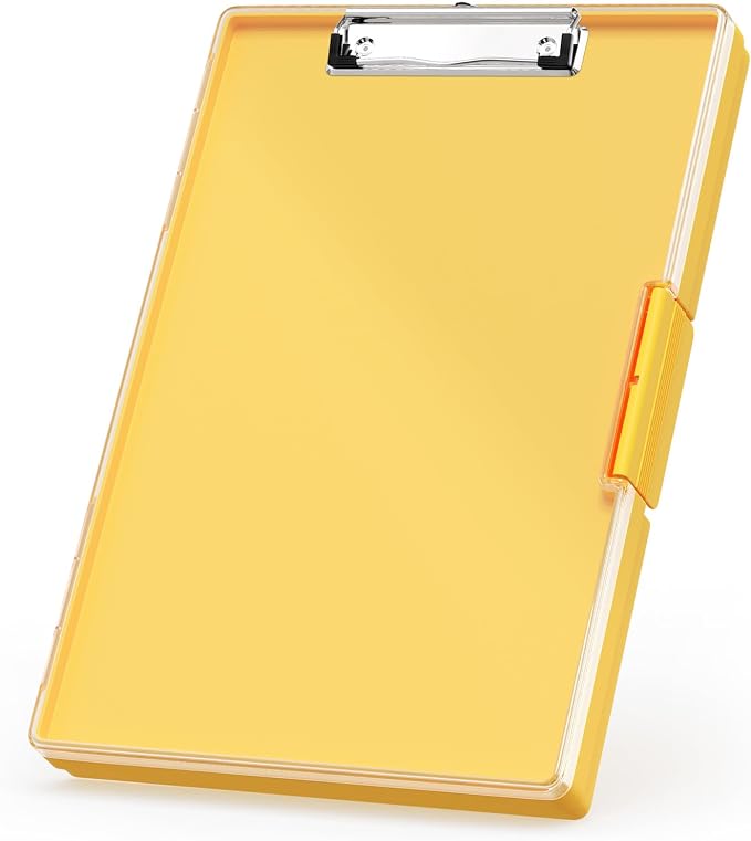 Rimilak Clipboard with Storage,8.5x11 2 Compartment Clip Board, Yellow | Smooth Writing, Side-Opening Plastic Folder with Pen Holder, Size 13.3 x 9.4 x 1.5″,for Classroom, Teacher, Student