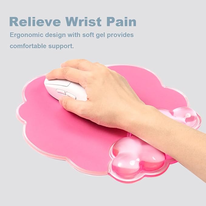 Pink Cloud Gel Wrist Rest for Keyboard and Mouse, Ergonomic Mouse Pad with Wrist Support Non-Slip Base for Typing Pain Relief/Computer/Laptop/Gaming/Home/Office (Cloud Shape, Pink)