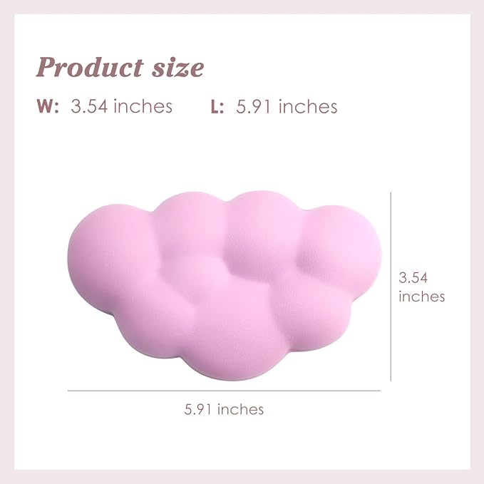 Cloud Wrist Rest Cushion for Mouse Ergonomic Soft PU Leather Memory Foam Wrist Pain Relief Mouse Wrist Support Pad with Anti-Skid Base for Office School Home Laptop & Computer Mouse (Pink)