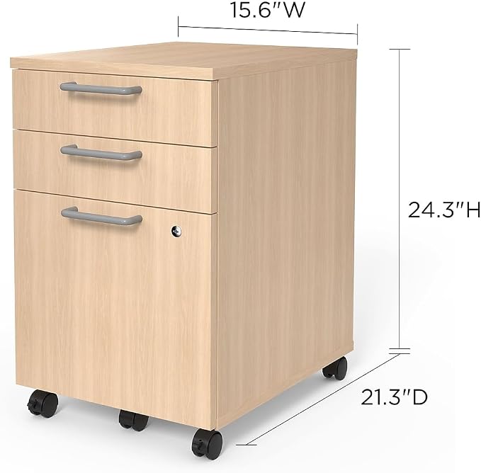 Union & Scale Staples Essentials 3-Drawer Vertical File Cabinet, Letter & Legal Size Documents, Lockable & Mobile, 21.3" D x 15.6" W x 24.3" H, Natural