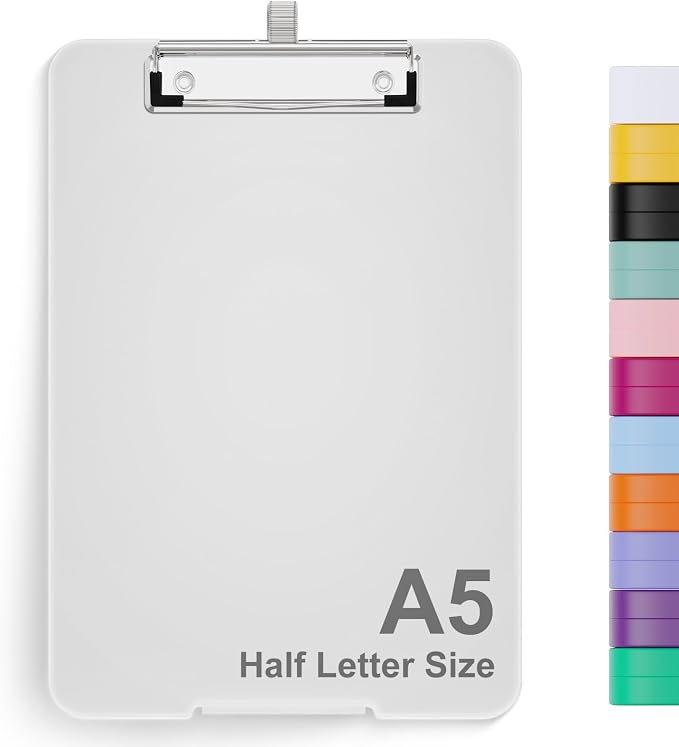 Hongri A5 Clipboard with Storage, Metal Retractable Pen Holder, Translucent | 6 x 9'' Nursing Plastic Foldable Clip Board, Size 9.4 x 6.1 x 0.9 in, Menu Box for Work, Office & School Supplies