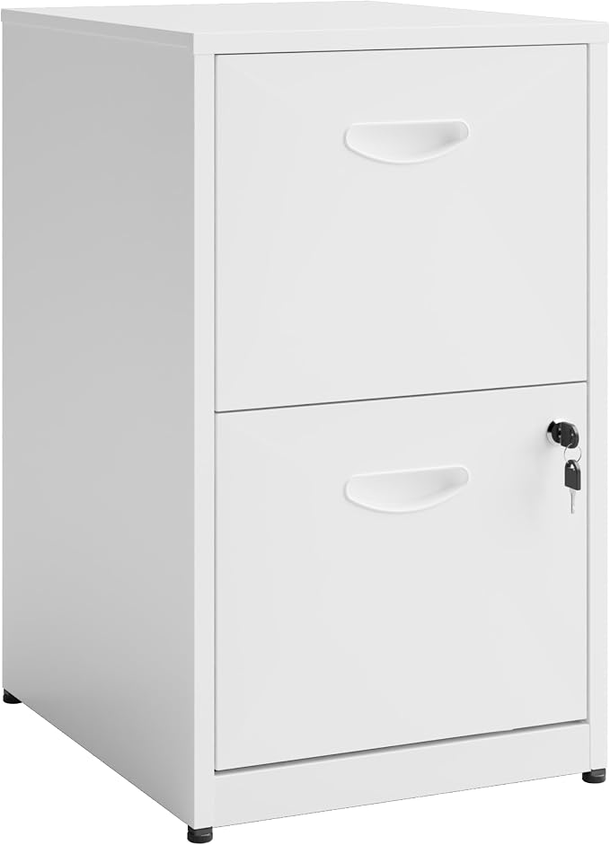 Polup 2 Drawer File Cabinet with Lock, Metal Filing Cabinet for Home Office | Small Locking Cabinet for Under Desk Storage, Printer Stand, Fits Letter Size, White, 26"H x 15"W x 18"D, Easy Assembly