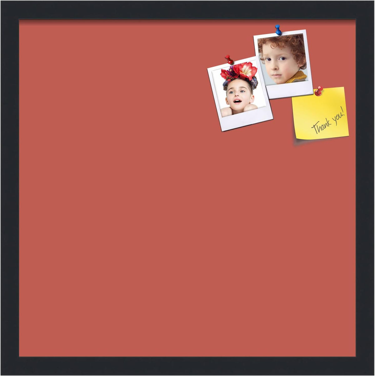 PinPix 18x18 Inch Cork Bulletin Board. This Decorative Framed Pin Board Comes with Crimson Pastel Design and a Satin Black Frame. Ideal for Home Office Decor or Message Board (PinPix-1807)
