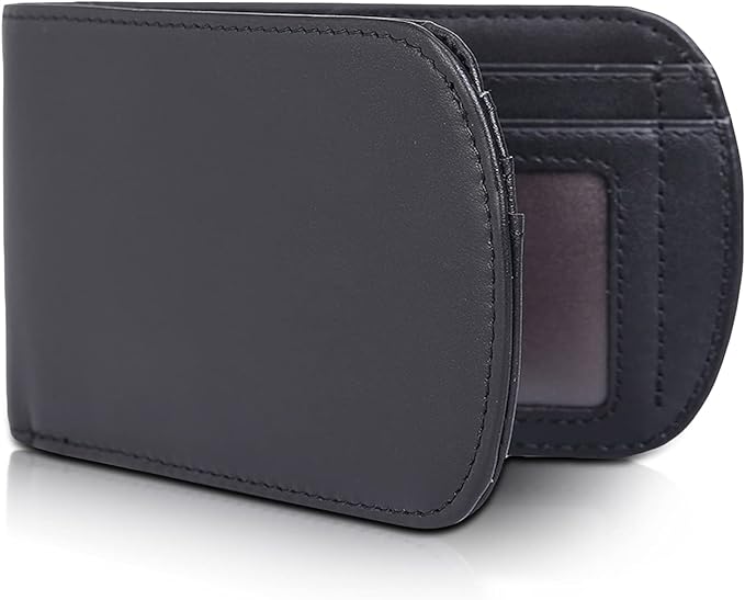 Polare Slim Curve Front Pocket RFID Blocking Italian Real Leather Bifold Wallet for Men (Black)