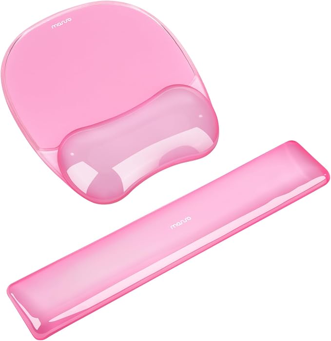 MOSISO Cooling Gel Wrist Rest Support for Mouse Pad&Keyboard Set, Pink | Irregular Oval Ergonomic Mousepad Keyboard Pad Non-Slip Base Home/Office Pain Relief&Gel Easy Typing Pad for Computer Laptop