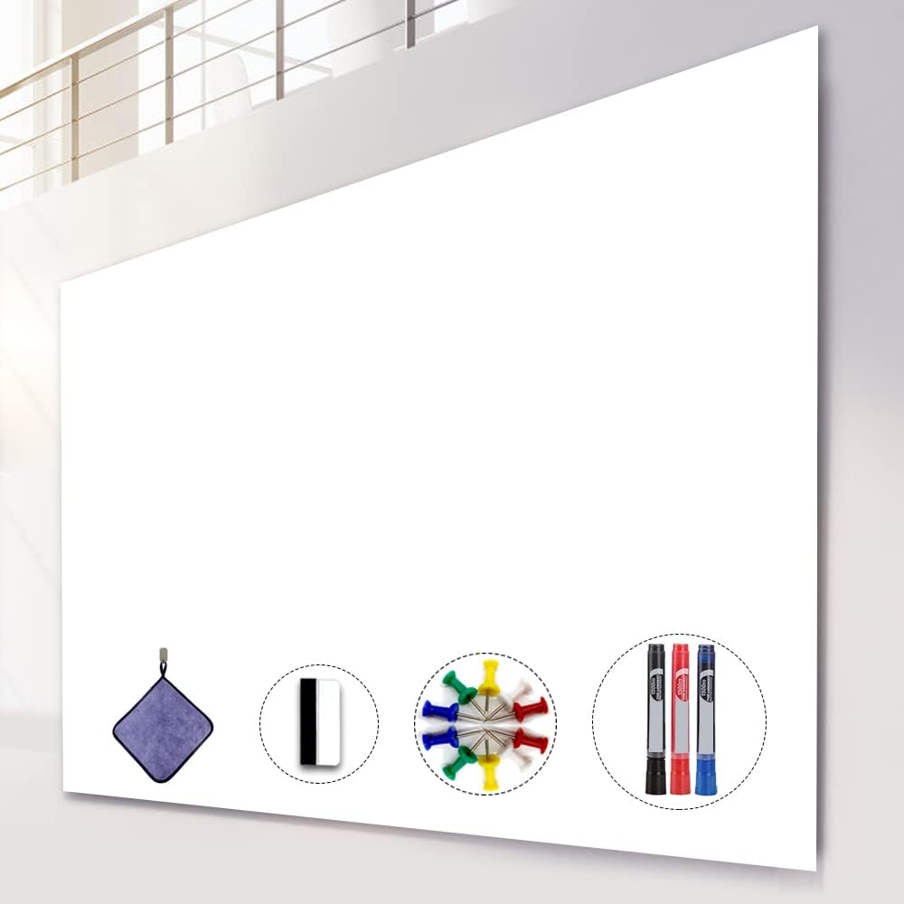AFMAT Dry Erase Board Sticker, 48 x 36 inches White Board Wallpaper, Dry Erase Sticker for Wall, 4' x 3' Peel and Stick Whiteboard Contact Paper, Adhesive Whiteboard Roll, No Ghost, 3 Markers