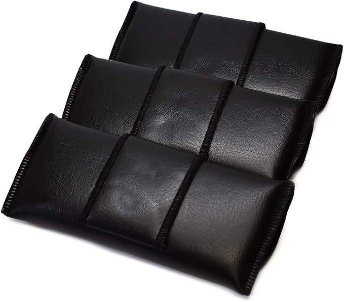 Calabria Double Snap Belt Loop Eyeglass Case PU Leather Black 3Pack Old School Eye Glasses Pouch Semi-Hard Sunglass Holder