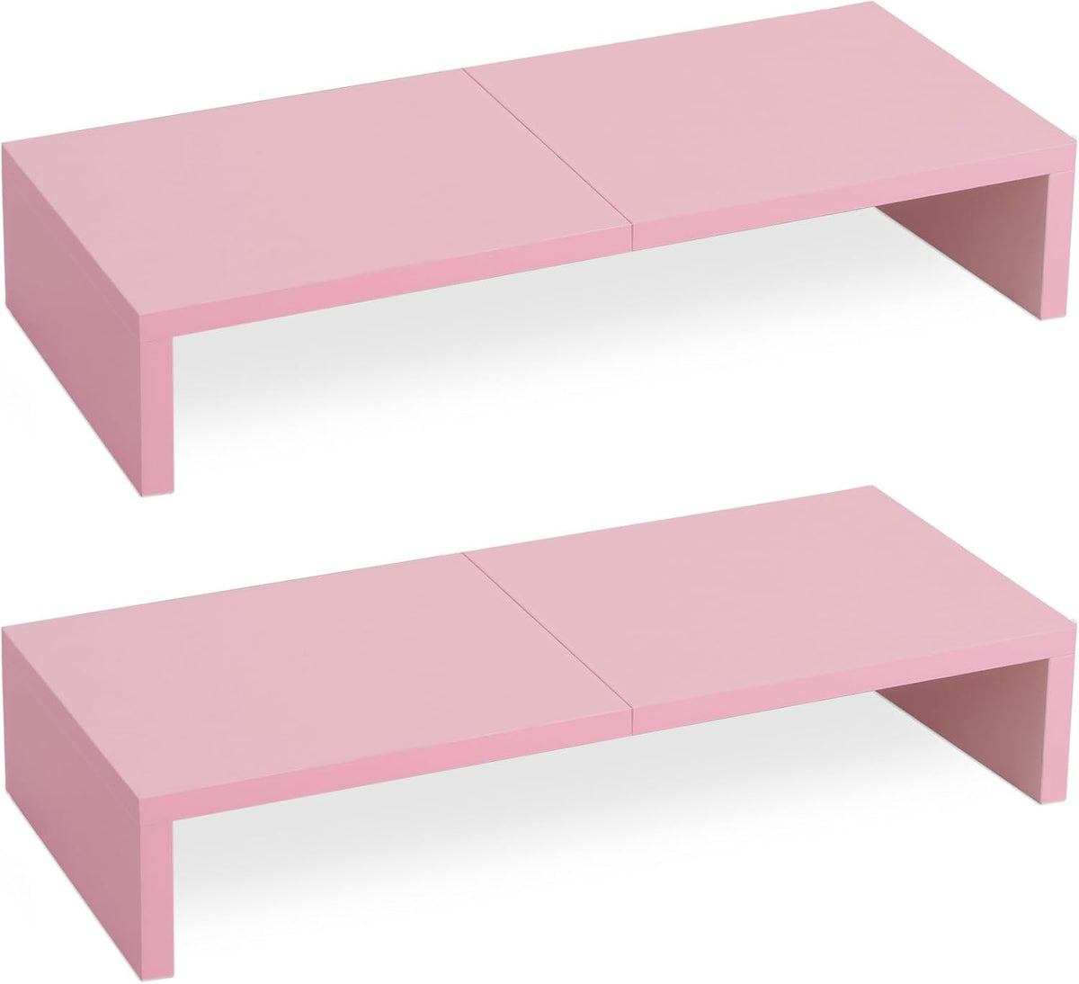 TEAMIX 2 Pack Pink Monitor Riser-20L inch, Cute Monitor Stand for Desk, Wood Sturdy TV/Screen/PC/Printer/Laptop Riser, Computer Shelf with Storage Desktop Organizer for Home Office