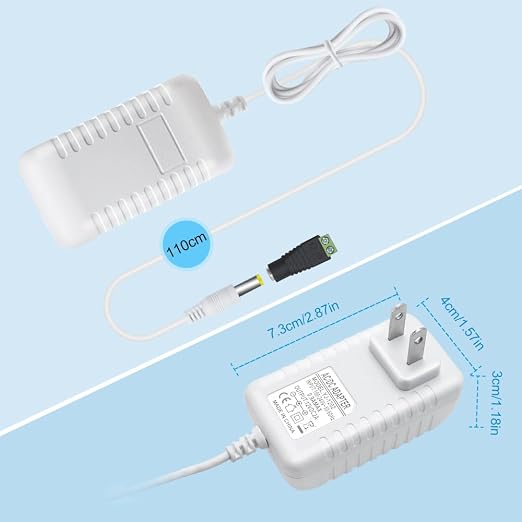 12V Power Supply, 12 Volt 2A 24W DC Power Supply, White LED Power Adapter, AC 110V to 12V Wall Mounted Transformer Plug for LED Strip Lights with 5.5/2.1 DC Female Connector