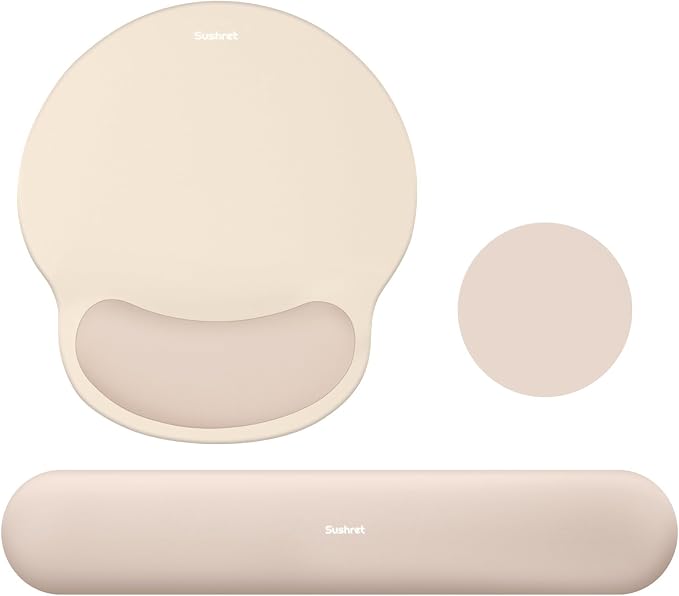 Mouse Pad and Keyboard Wrist Rest, 3-in-1 Gel Memory Foam Ergonomic Mouse Pad with Wrist Rest Set, Gaming Mousepad Arm Cushion Support for Computer Office Desk Accessories Cute Setup,Apricot