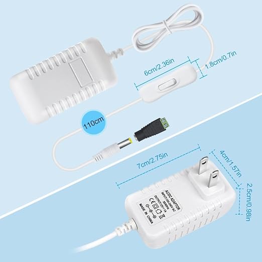 12V Power Supply, 12 Volt 1A 12W DC Power Supply with On Off Switch, White Switching LED Power Adapter, AC 110V to 12V Transformer Plug for LED Strip Lights with 5.5/2.1 DC Female Connector, 3 Pack