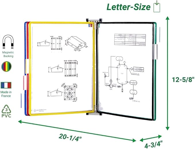 Tarifold Expandable Wall Mount Reference System, 5 Pockets, Assorted Colors | 5 double-sided PVC pockets hold 10 letter-size sheets, sturdy wall-mount bracket, snap-on index tabs, quick & easy to install