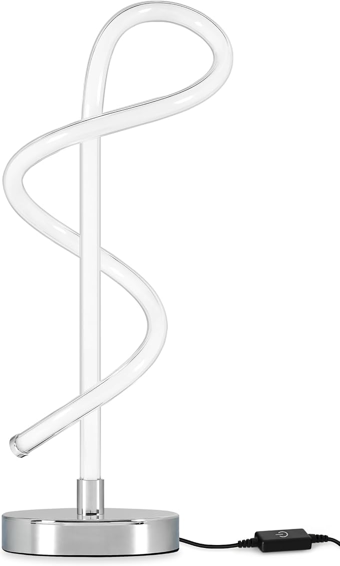 Modern LED Table Lamp, Bedside Lamp with 3 Color Temperatures, Adjustable Brightness, 360° LED Lighting Spiral Design, Sliver Desk Lamp, Spiral Lamp for Bedroom, Living Room, Office, S63TL05