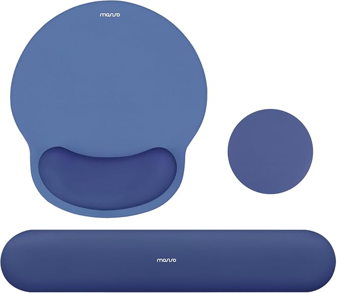 MOSISO Wrist Rest Support for Mouse Pad&Keyboard Set, Royal Blue | Circle Curved Ergonomic Mousepad Non-Slip Base Home/Office Pain Relief&Easy Typing Pad with Soft Cloth&Silicone Lining