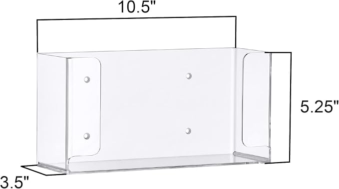 Abby Acrylic Glove Box Organizer, Wall-Mounted Dispenser, Floating Holder, Small Size (1 Box), 10.5" W x 5.0" H x 3.5" D (Mounting Hardware Included)