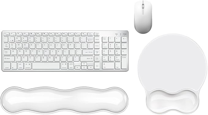 Gel Wrist Rest for Keyboard and Mouse Pad Set - Clear White | Ergonomic Cute Computer Keyboard Wrist Pad Support for Pain Relief, Non-Slip Desk Accessories for Office and Home