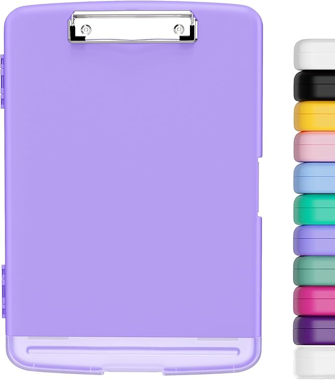 Hongri Clipboard with Storage with Pencil Case, 8.5 x 11 Storage Clip Board | High Capacity Organization Box for A4 Letter Legal Paper, Heavy Duty Folio & Side-Opening for Nurses, Teachers, Purple