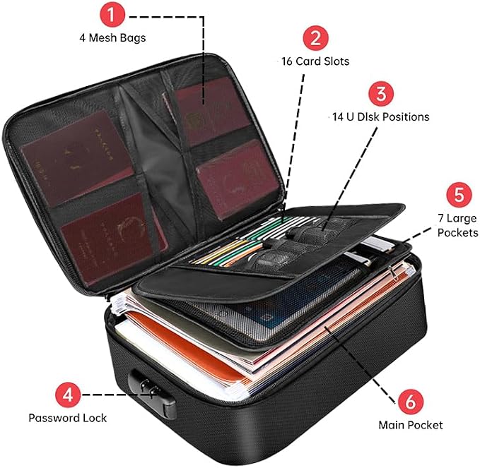 Fireproof Bag with Lock, Waterproof Fireproof Document Organizer for Safe Storage – Large Capacity File Storage Case for Home, Office, and Travel (black)