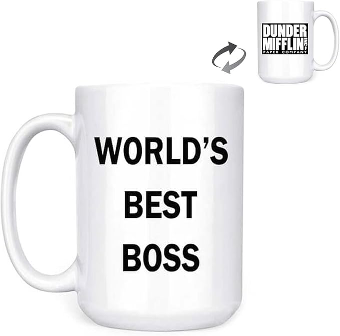 Dunder Mifflin (The Office) World's Best Boss TV Television Show Ceramic Mug Coffee (Tea, Cocoa) 15 OZ Mug, Official Michael Scott Mug As Seen On The Office