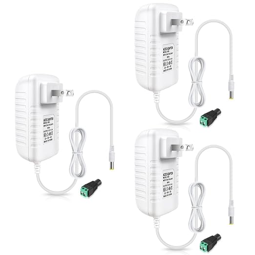 12V Power Supply, 12 Volt 3A 36W DC Power Supply, White LED Power Adapter, AC 110V to 12V Wall Mounted Transformer Plug for LED Strip Lights with 5.5/2.1 DC Female Connector, 3 Pack