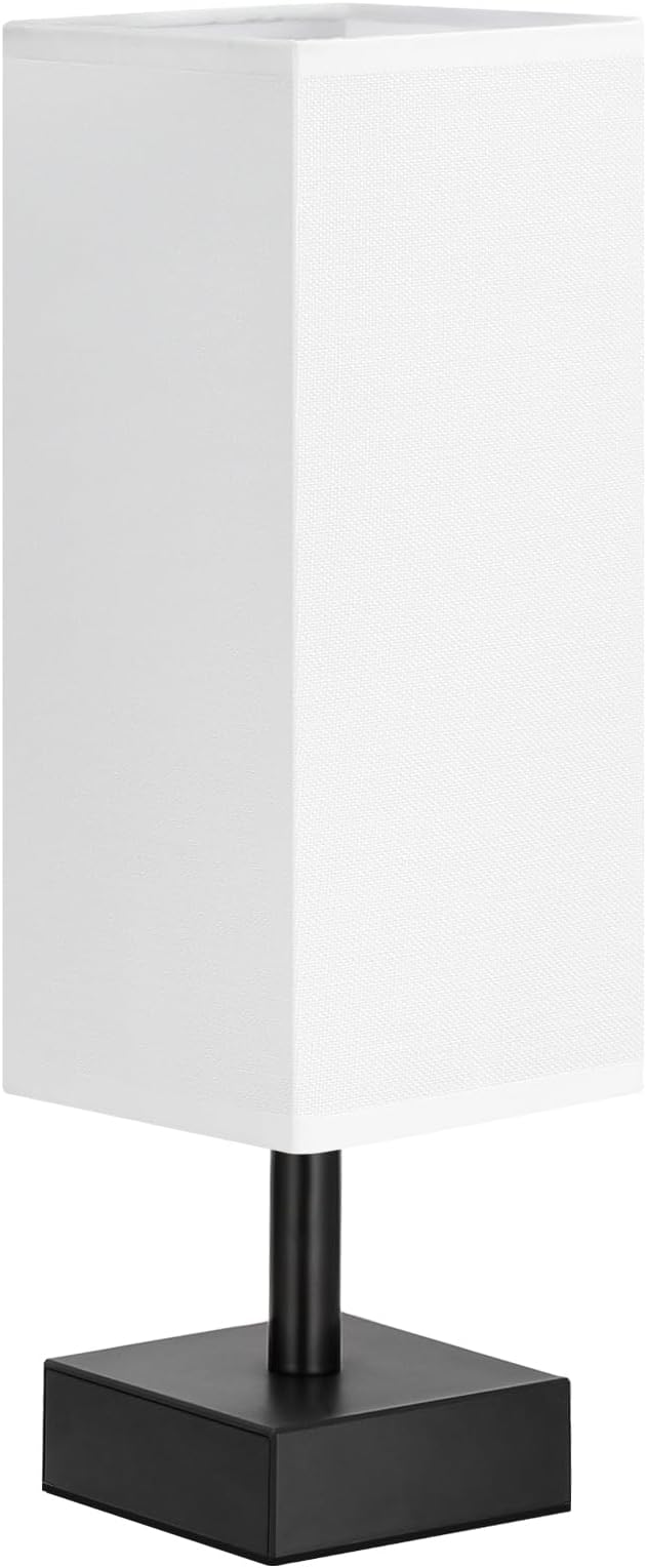 aooshine Small Bedside Table Lamp for Bedroom - Square White Fabric Shade | Inline Rocker Switch, Corded Electric, Bulb Not Included, 12.8" Mini Table Lamp for Nightstand, Desk, Dorm, Office