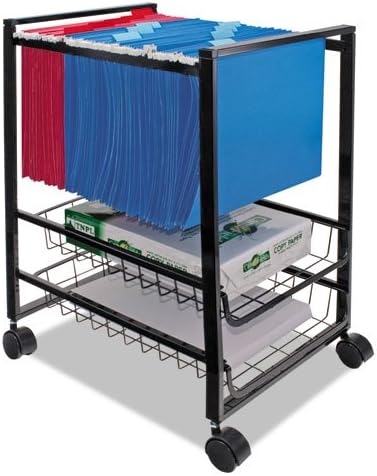 Mobile File Cart with Sliding Baskets, Metal, 2 Drawers, 1 Bin, 12.88" x 15" x 21.13", Black