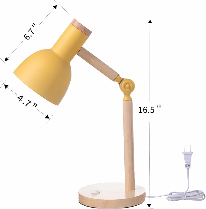Adjustable Wooden Arm Desk Lamp, Table Lamp for Reading office Bedroom | Metal Shade，Dorm Lamp,Bedside Lamp,Reading Lamp,Lamp for Home Office