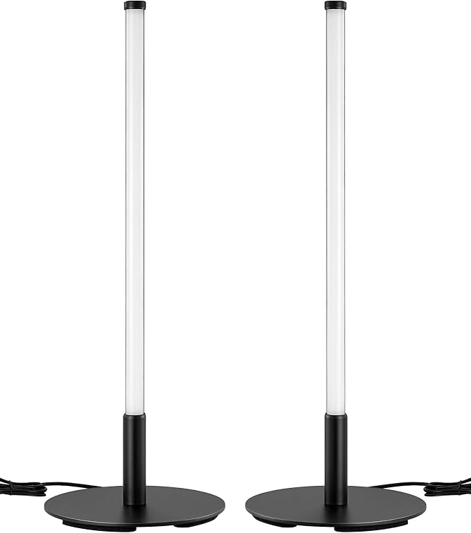 EDISHINE LED Table Lamp Set of 2, Modern Desk Lamps, Black Bedside Lamps | Stepless Dimmable, Metal Finish, 3 Color Temperature, 6W, Ideal for Bedroom, Living Room, Corner