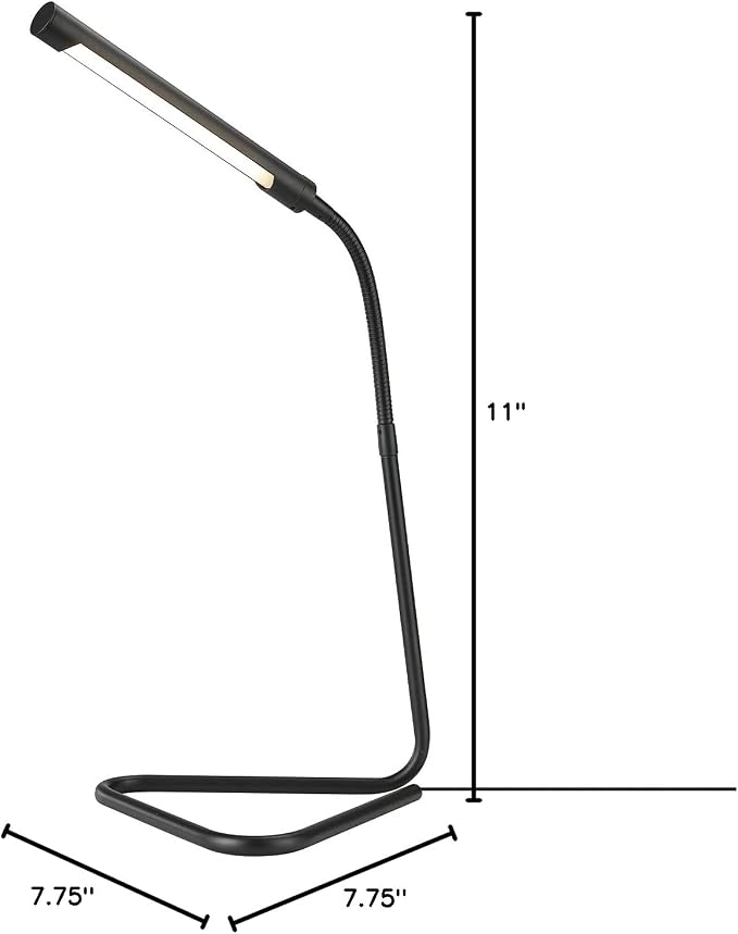 Globe Electric 56060 Arden 12" LED Integrated Desk Lamp, Adjustable Gooseneck, in-Line On Off Switch, USB Cable Included, 7 Watts, 200 Lumens,Black