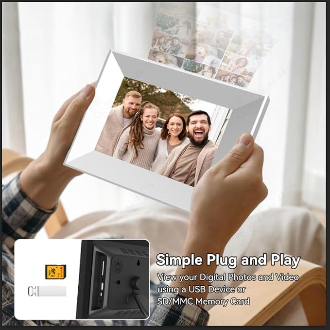 8-Inch Digital Picture Frame with WiFi, Wood Finish Frame Smart Photo Frame HD IPS Touch Screen with 16GB Storage – Easy Photo & Video Sharing from Anywhere – Ideal Gift for Family, White