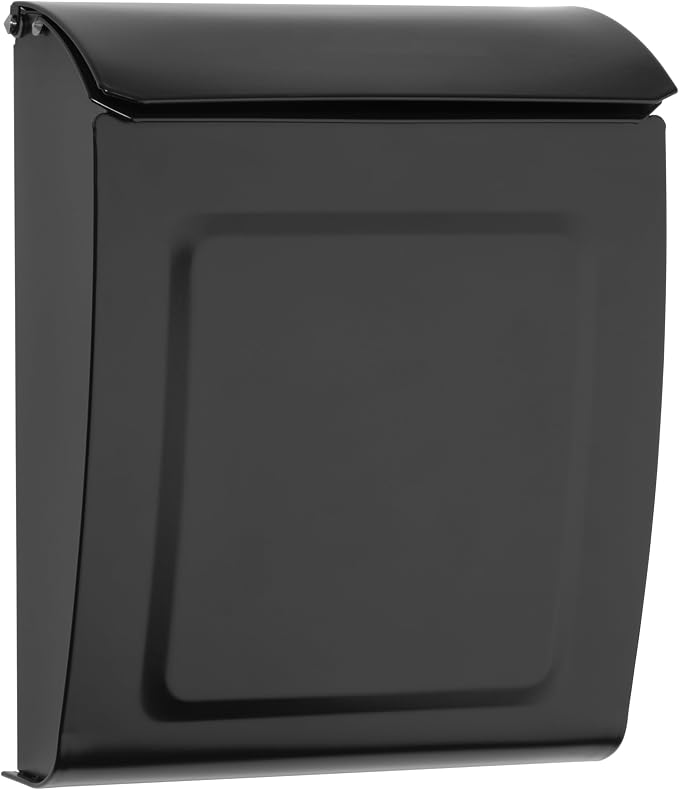 Architectural Mailboxes Aspen Locking Wall Mount Mailbox, Black, Small | Galvanized steel build with a concealed lock and key drop box and weather-resistant outdoor construction.