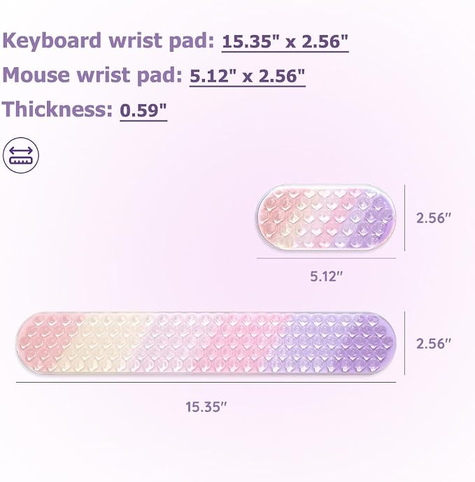 Keyboard & Mouse Wrist Rest Set, Wrist Gel Pad, Wrist Rest for Computer Keyboard Mouse, Cool Ergonomic Wrist Pain Relief Wrist Support Pad for Office School Home Laptop (Pink and Purple)