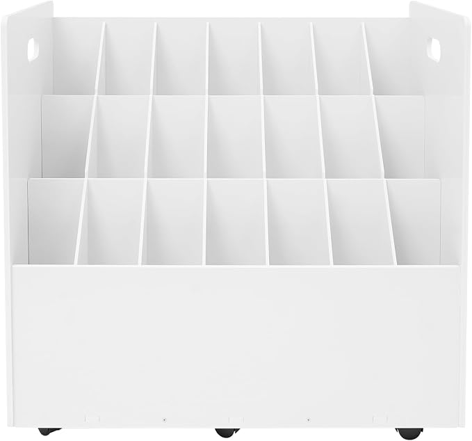 Blue Print Storage Organizer with Wheels, 21 Slots Roll Files Cart, White | Mobile Blueprint Storage Rack Cart, Construction Plan Holder, Map Poster Storage Cabinet for Office Home School