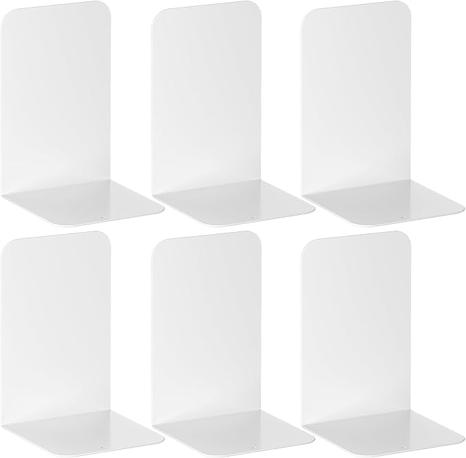 VFINE Bookends 3 Pairs, White Metal Book Ends, Bookends for Shelves, Book Stopper for Heavy Books, Book Dividers for Home Office